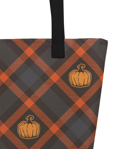 Pumpkin Plaid Open Tote Bag