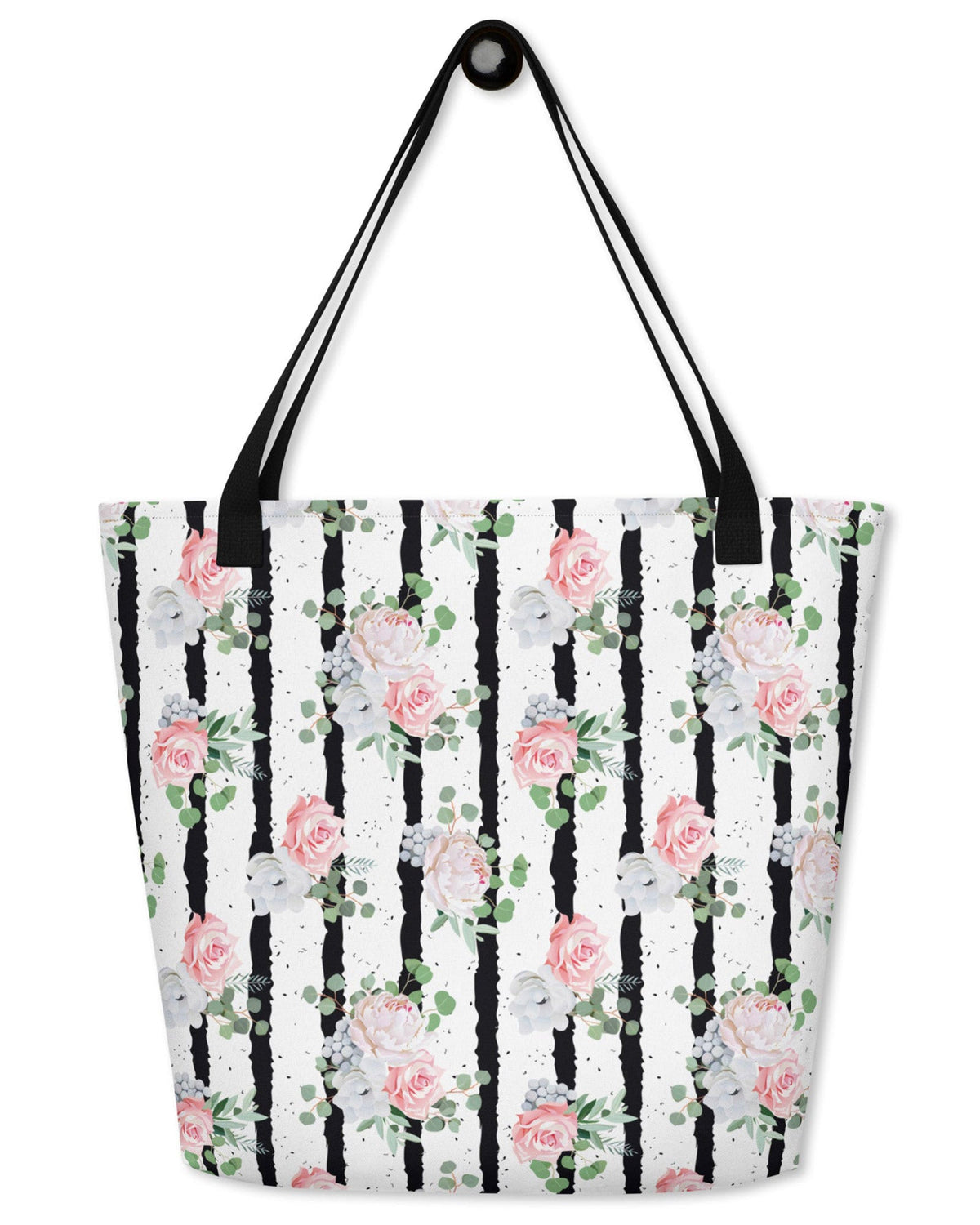 Black White and Blooms Open Tote Bag