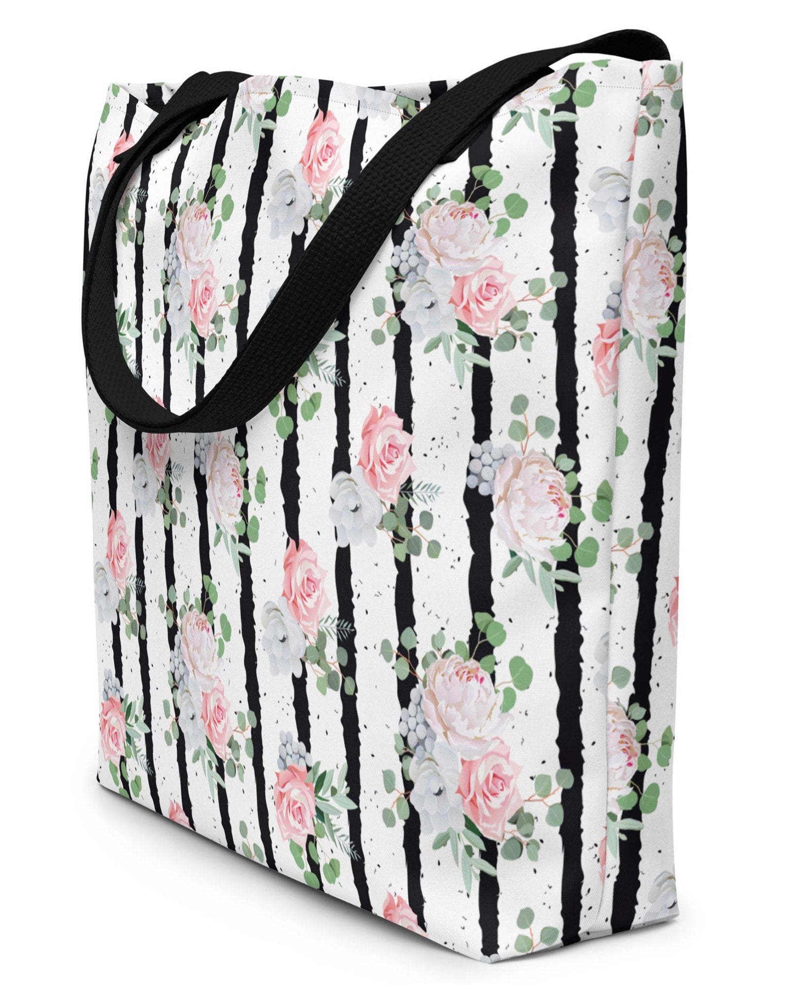 Black White and Blooms Open Tote Bag