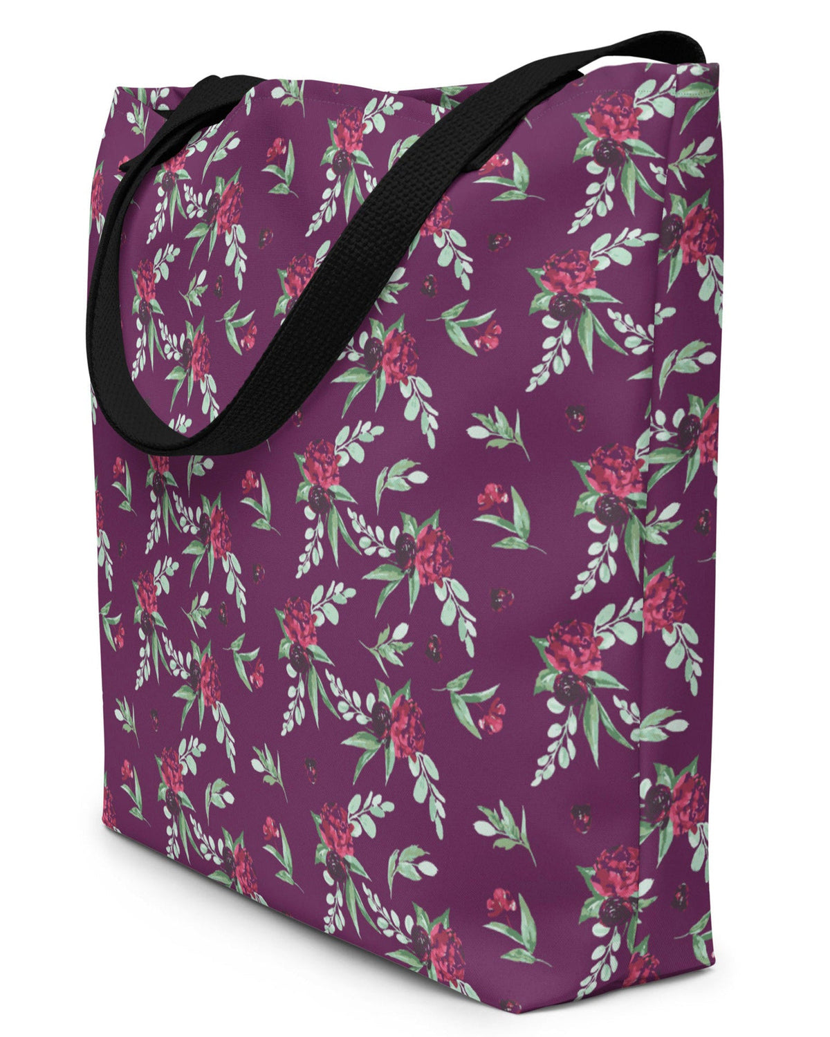 Cranberry Floral Open Tote Bag