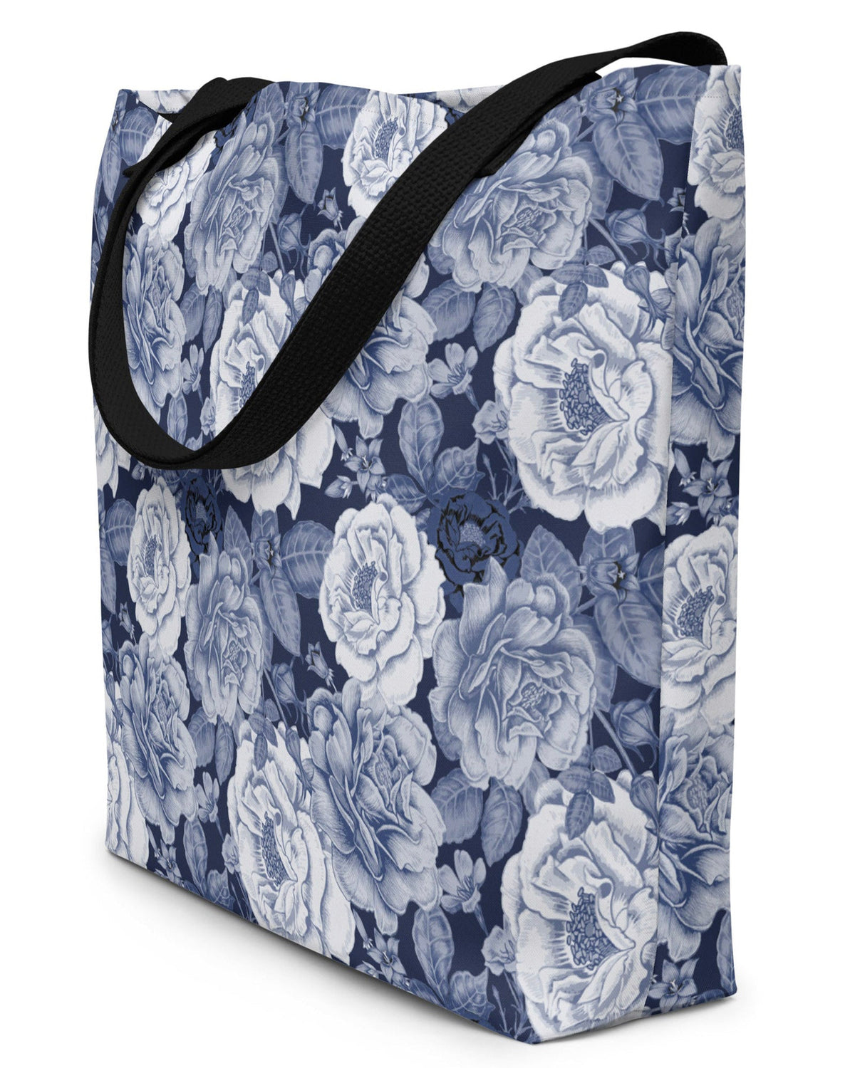 Denim Floral Open Tote Bag