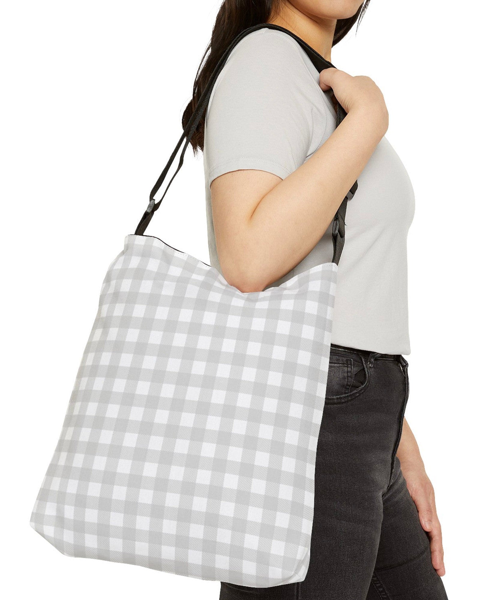 Smoky Gray Check Open Tote Crossbody