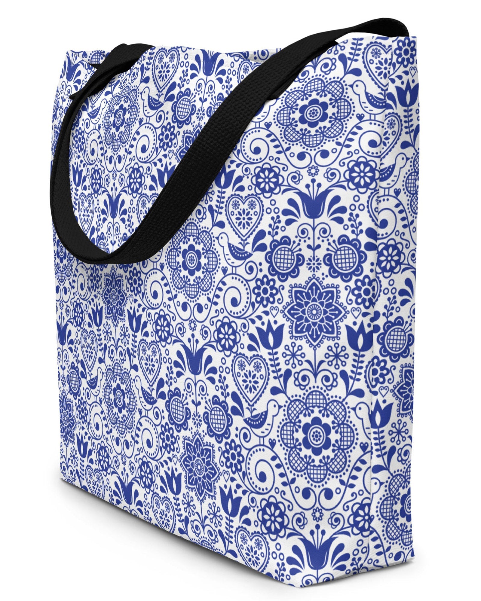 Folk Art Floral Open Tote Bag