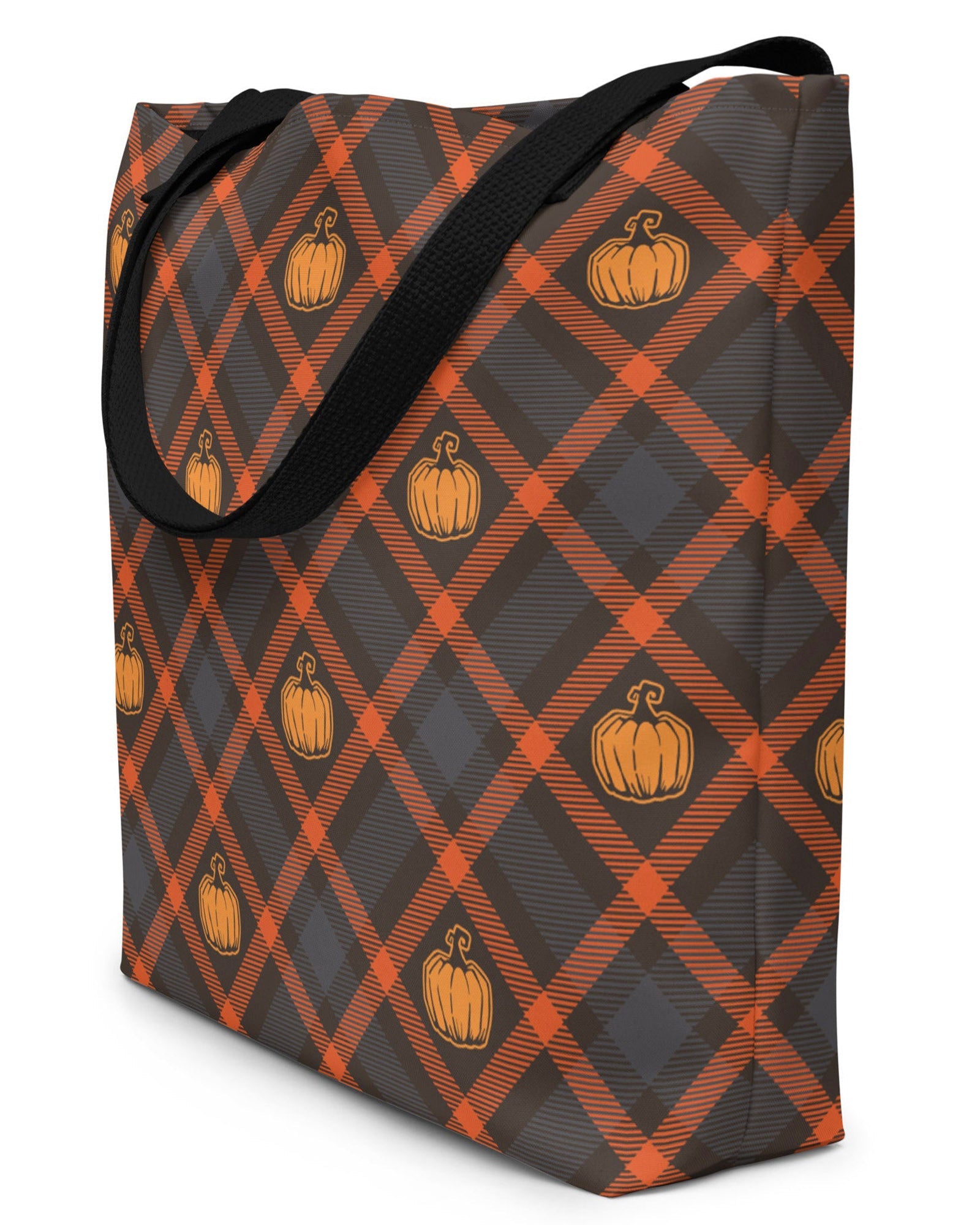 Pumpkin Plaid Open Tote Bag