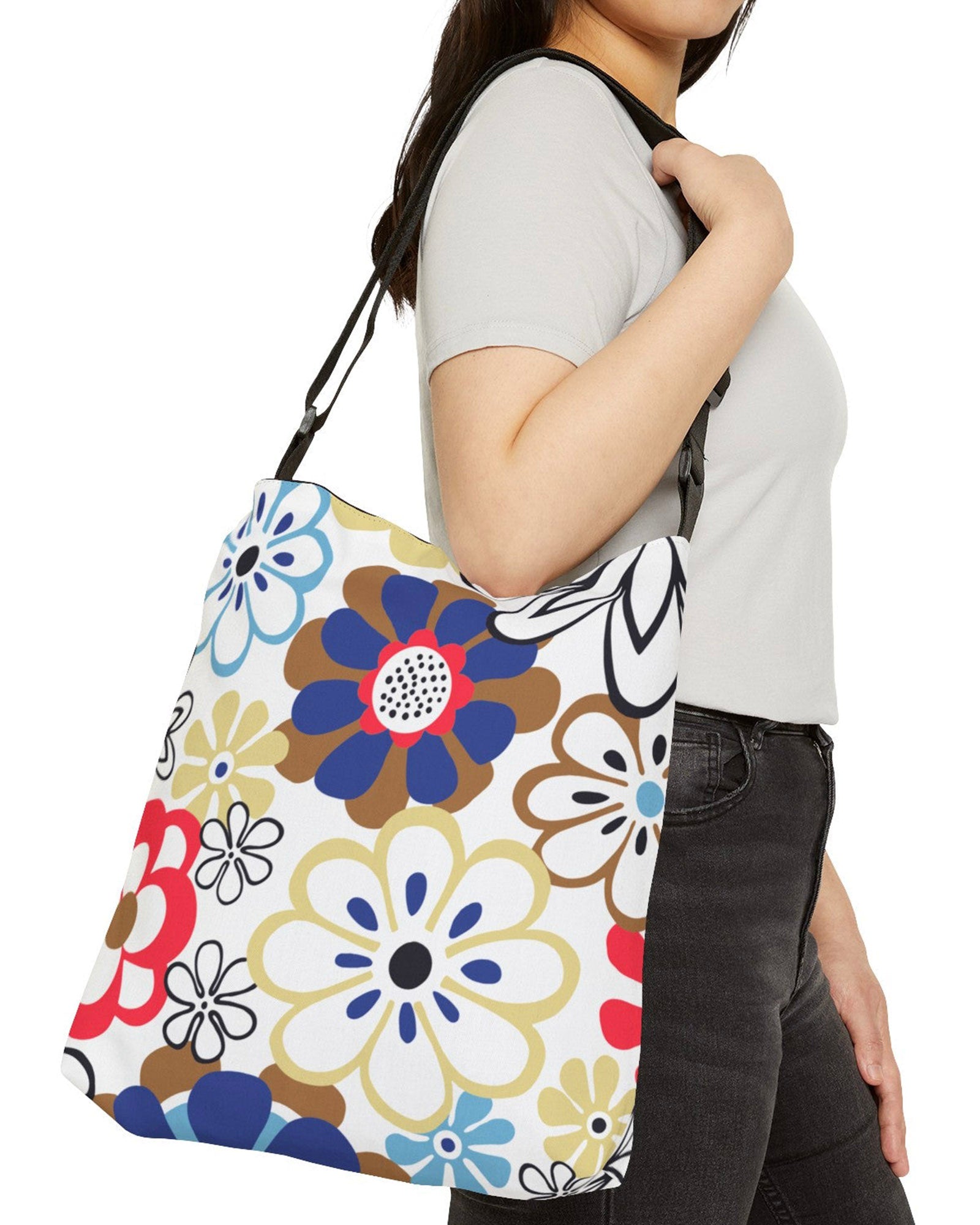 Abstract Floral Open Tote Crossbody