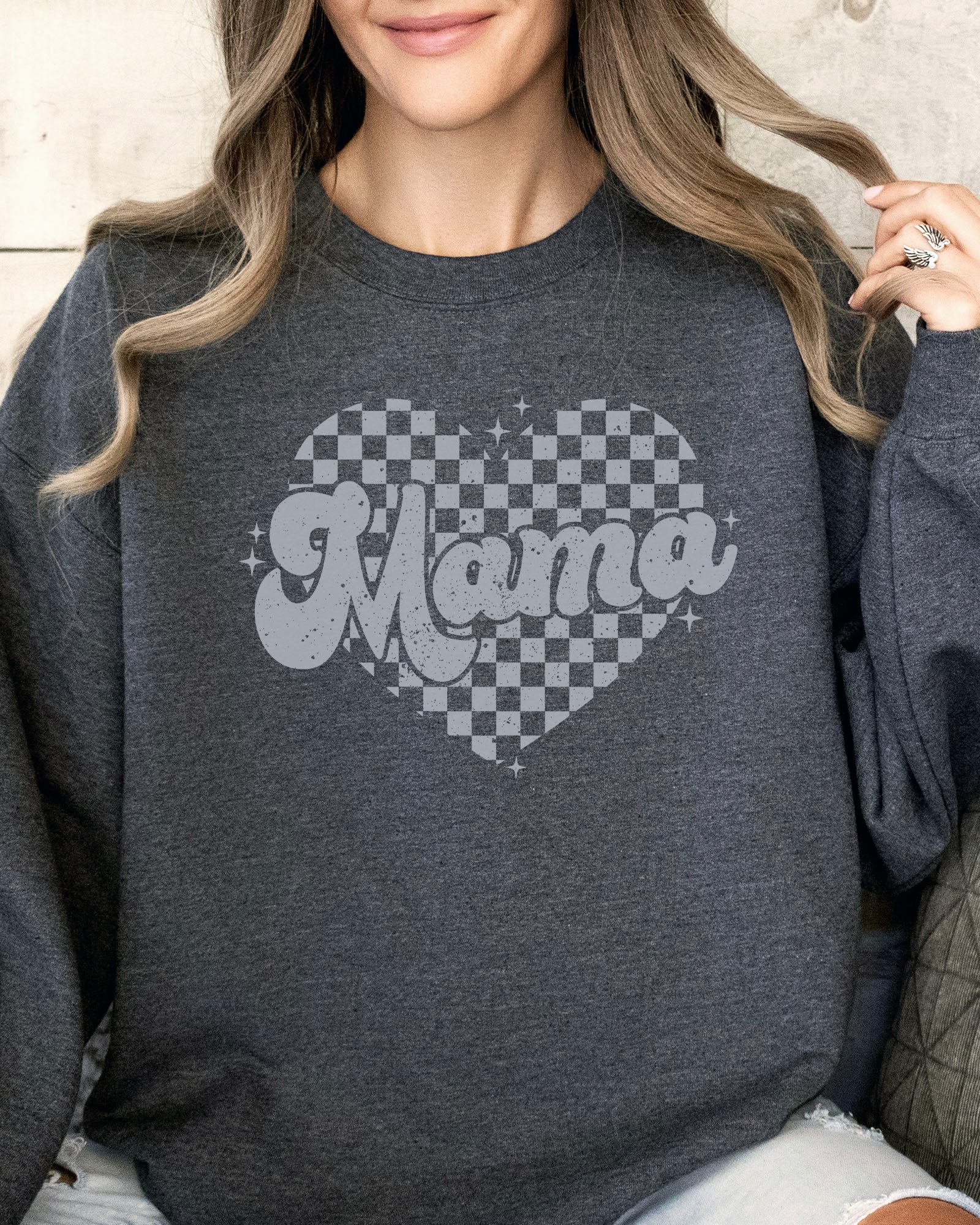 Checkered Heart Mama Sweatshirt