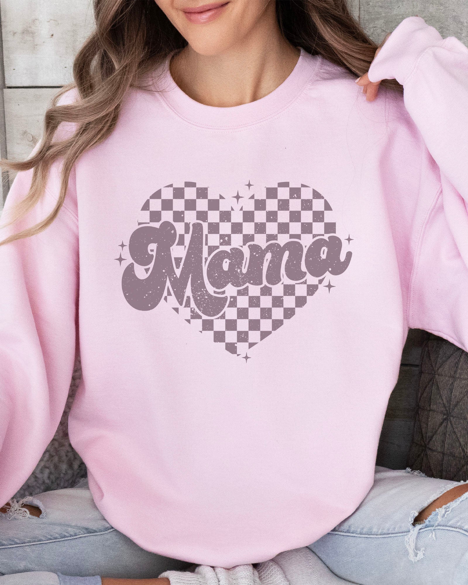 Checkered Heart Mama Sweatshirt