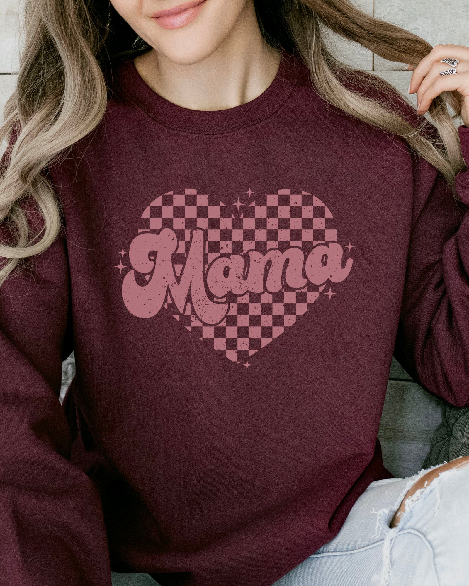 Checkered Heart Mama Sweatshirt