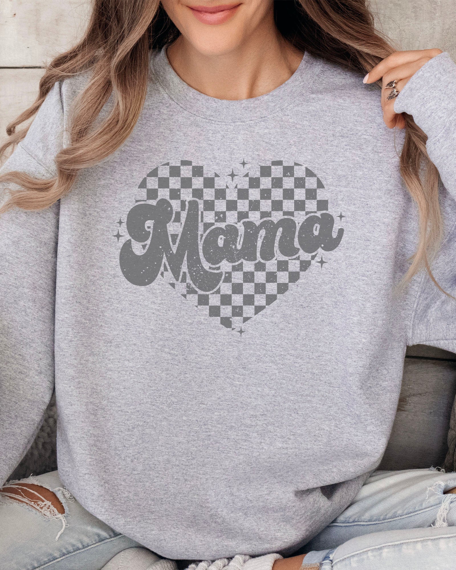 Checkered Heart Mama Sweatshirt