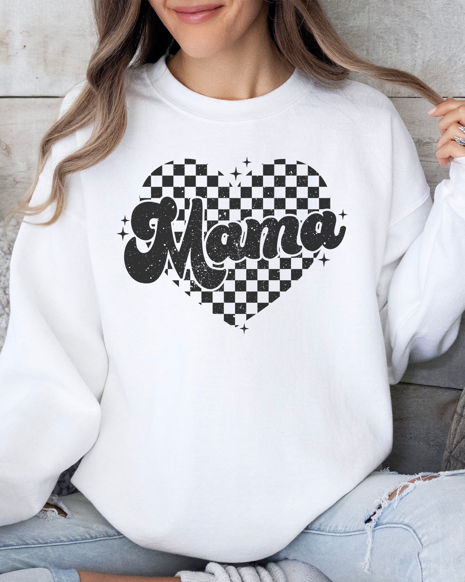 Checkered Heart Mama Sweatshirt