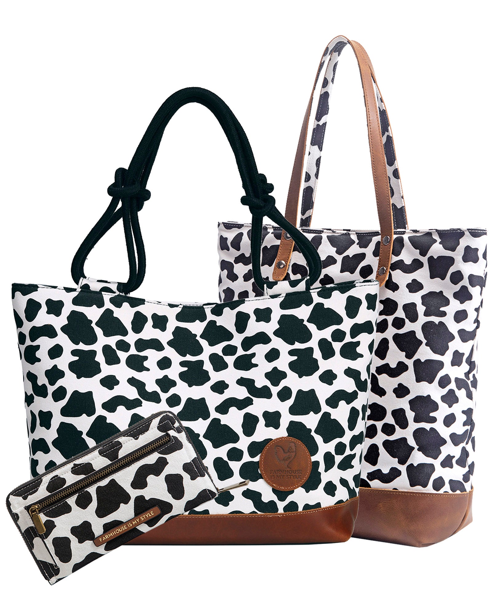 Premium Cowhide Tote Purse and Wallet Bundle