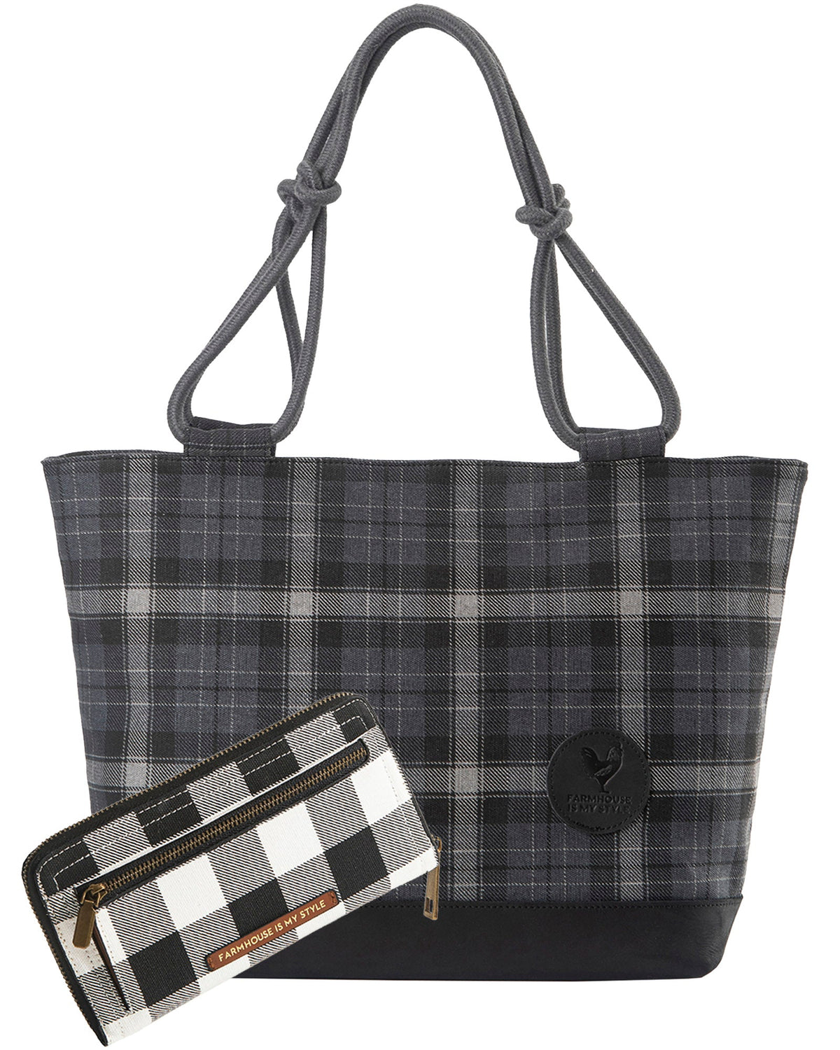 Wood Stove Bag with White Check Clutch Wallet Bundle