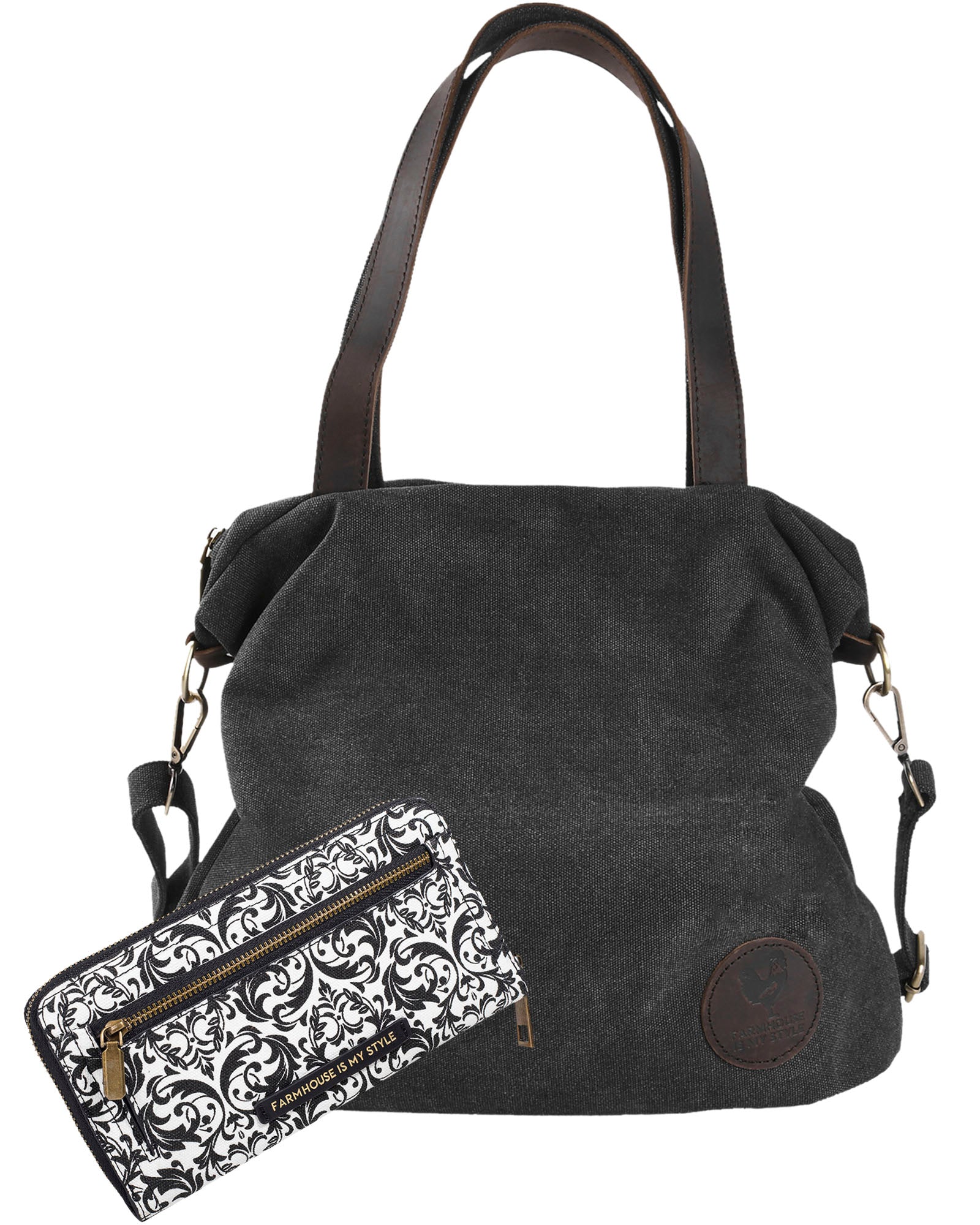 Charcoal Crossbody Royal Damask Bag and Wallet Bundle