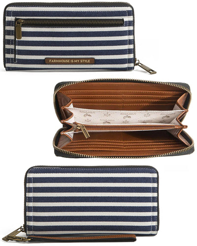 Navy Stripe Luxe Clutch Wallet